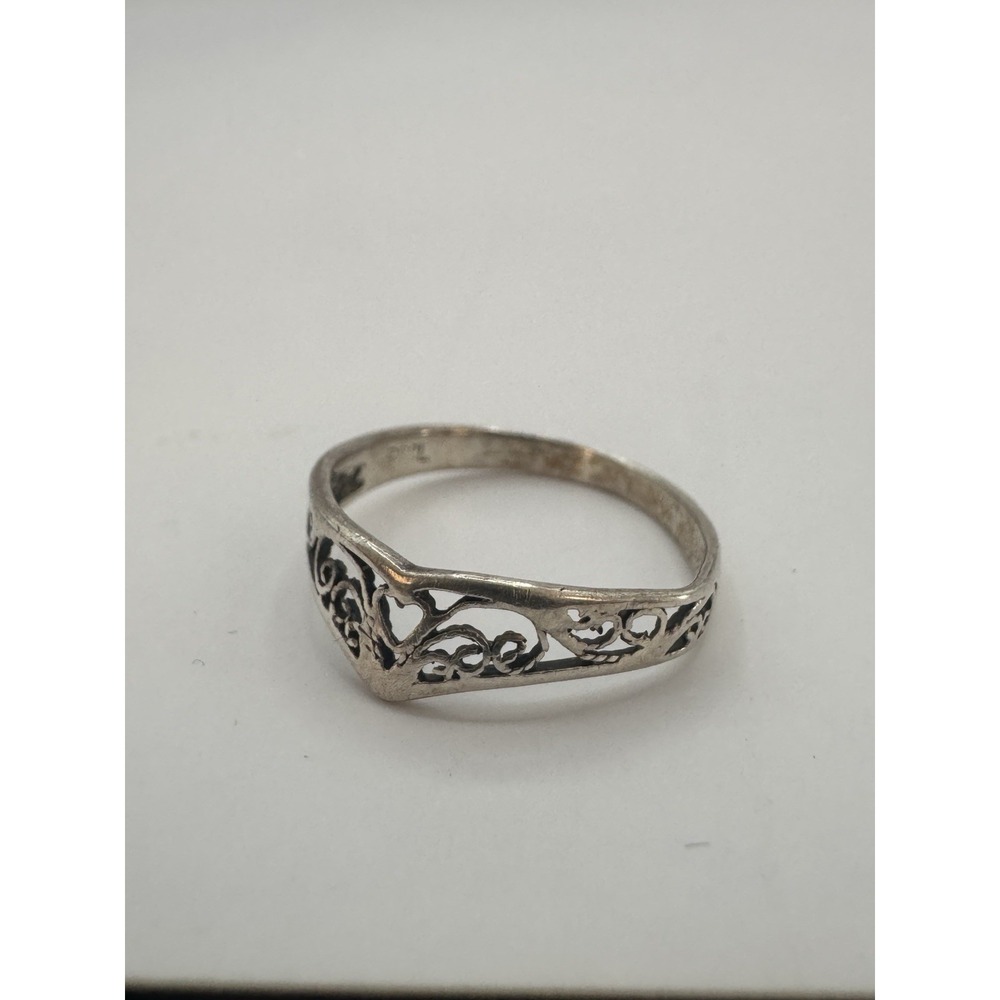 PSCL 925 Sterling Silver Filigree Ring Size 8 Vintage Style Scroll Design
